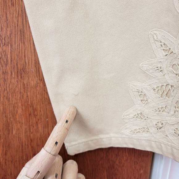 Vintage 90s/Y2K Ralph Lauren Light Tan Lace Trim Jeans - Picture 8 of 13